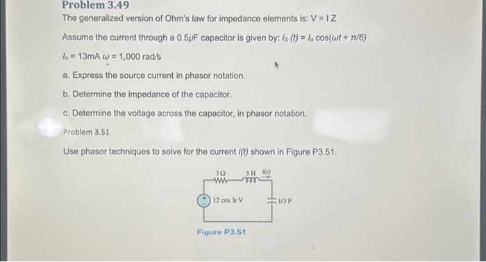 Solved Problem 3.49 The Generalized Version Of Ohm's Law For | Chegg.com