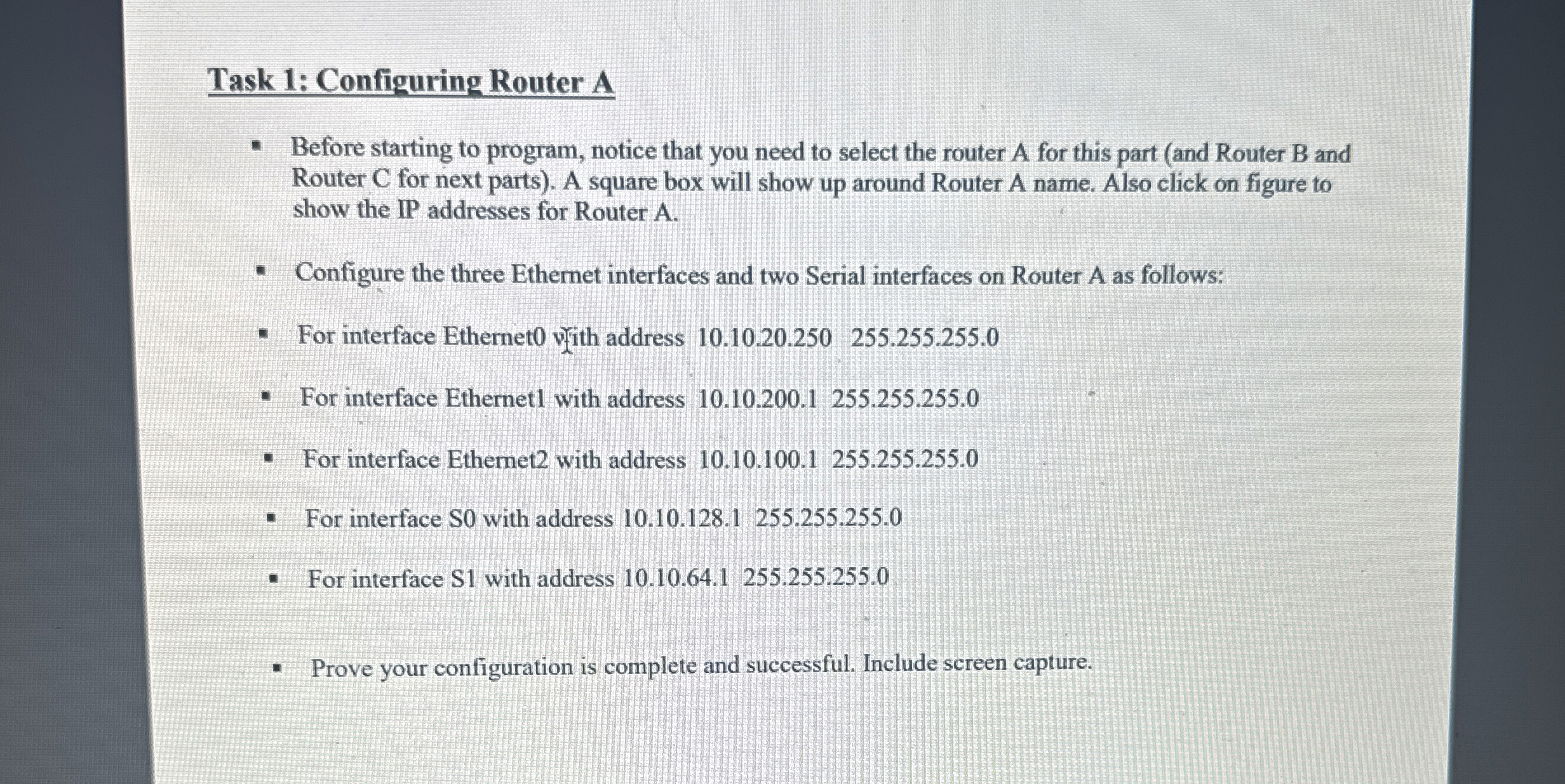 Solved Task 1: Configuring Router ABefore starting to | Chegg.com