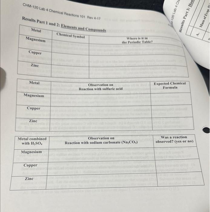 Solved CHM120 Lab 4 Chemical Reactions 101 Aev 4.17 Results