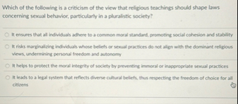 Solved Which of the following is a criticism of the view | Chegg.com