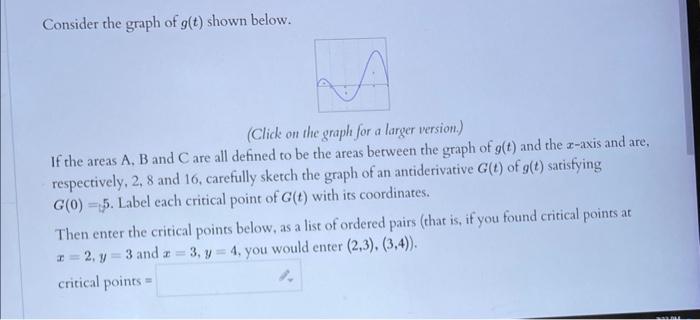 Solved Consider the graph of g(t) shown below. (Click on the | Chegg.com