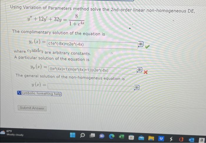 Solved Using Variation Of Parameters Method Solve The 2