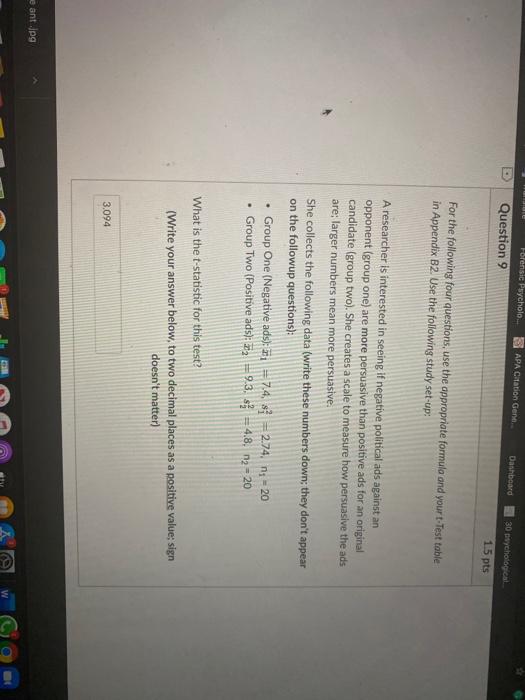 Solved Question 11 1 pts What is the standard deviation for | Chegg.com