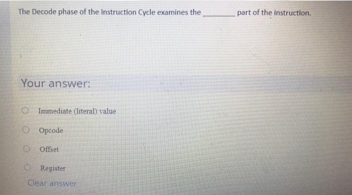 Solved The Decode phase of the Instruction Cycle examines | Chegg.com
