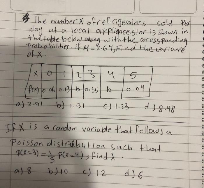 Solved & The number & of refrigerators sold per day at a