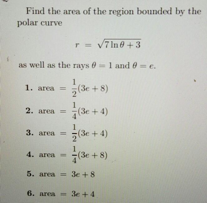 Solved Find the area of the region bounded by the polar | Chegg.com