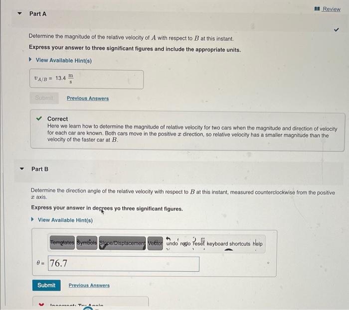 Solved At the instant shown in (Figure 1), the car at A is | Chegg.com