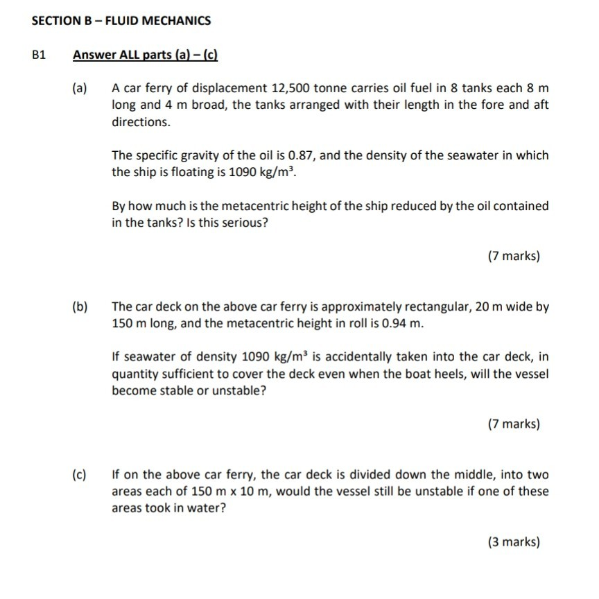 Solved SECTION B - FLUID MECHANICS B1 Answer ALL Parts (a) – | Chegg.com