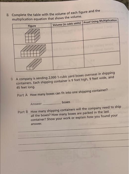Solved 8 Complete the table with the volume of each figure | Chegg.com