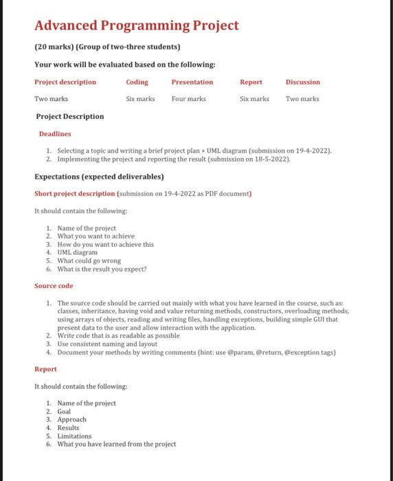 Solved Advanced Programming Project (20 marks) (Group of | Chegg.com