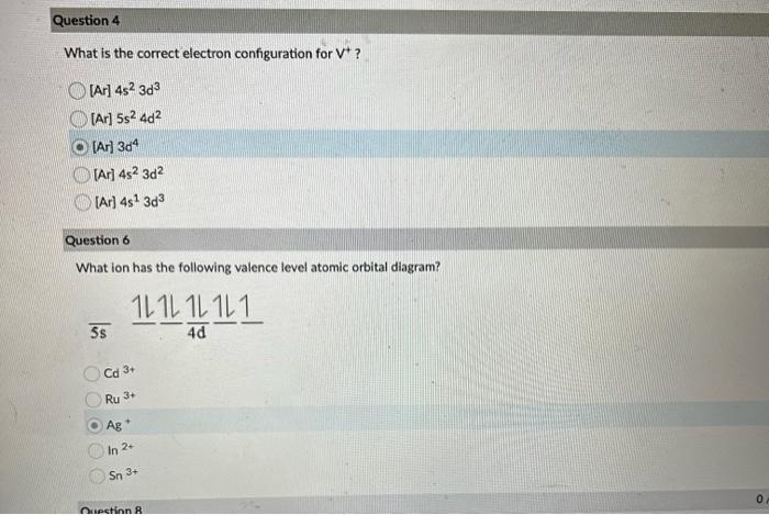 Solved What is the correct electron configuration for V+? | Chegg.com