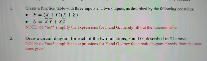 Solved 1. Create a function table with three inputs and two | Chegg.com