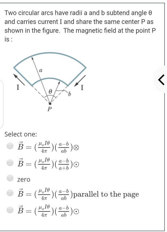 Solved Two Circular Arcs Have Radii A And B Subtend Angle O | Chegg.com