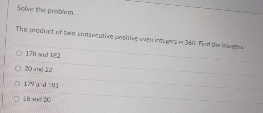 Solved Solve the problem.The product of two consecutive | Chegg.com