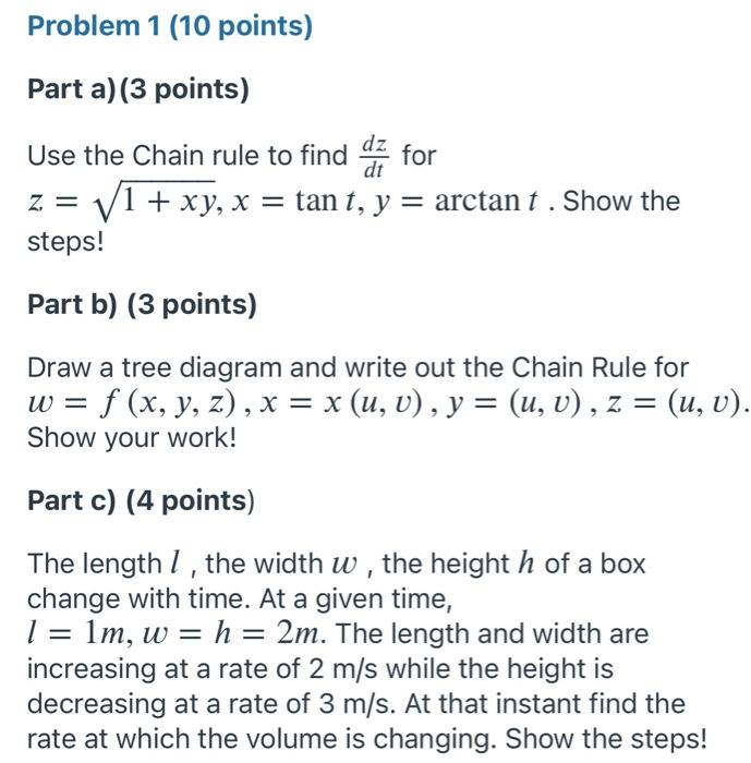 Solved Problem 1 (10 points) Part a)(3 points) Use the Chain | Chegg.com