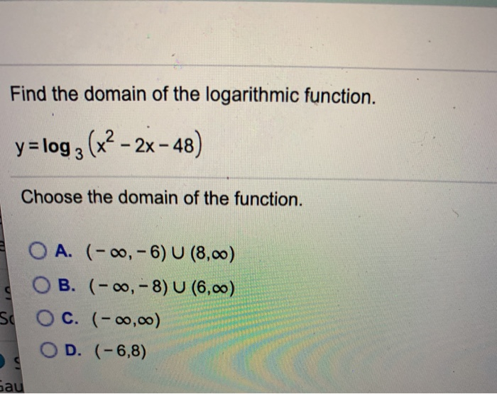 Solved Find The Domain Of The Logarithmic Function Y Log2 Chegg Com