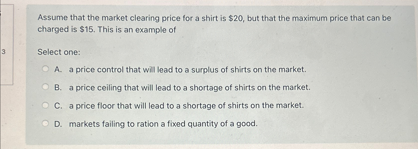 Solved Assume that the market clearing price for a shirt is | Chegg.com