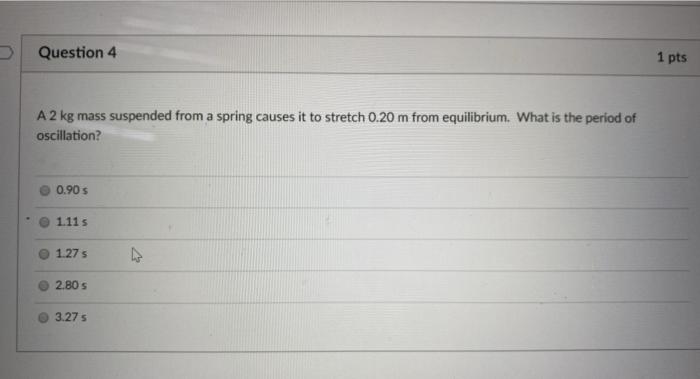 Solved Question 4 1 Pts A 2 Kg Mass Suspended From A Spring | Chegg.com