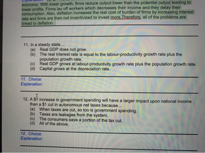 Solved 9. Choice: Explanation: 10. Deflation is an economic | Chegg.com