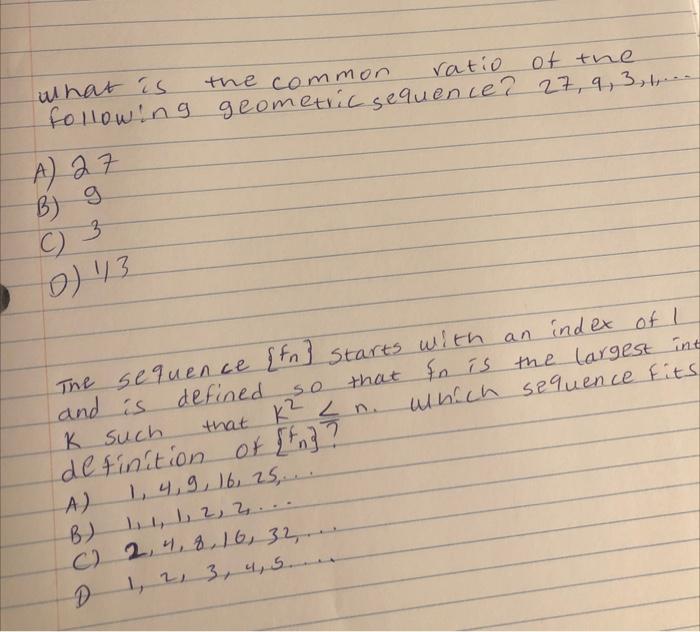 Solved What is the common ratio of the following geometric | Chegg.com