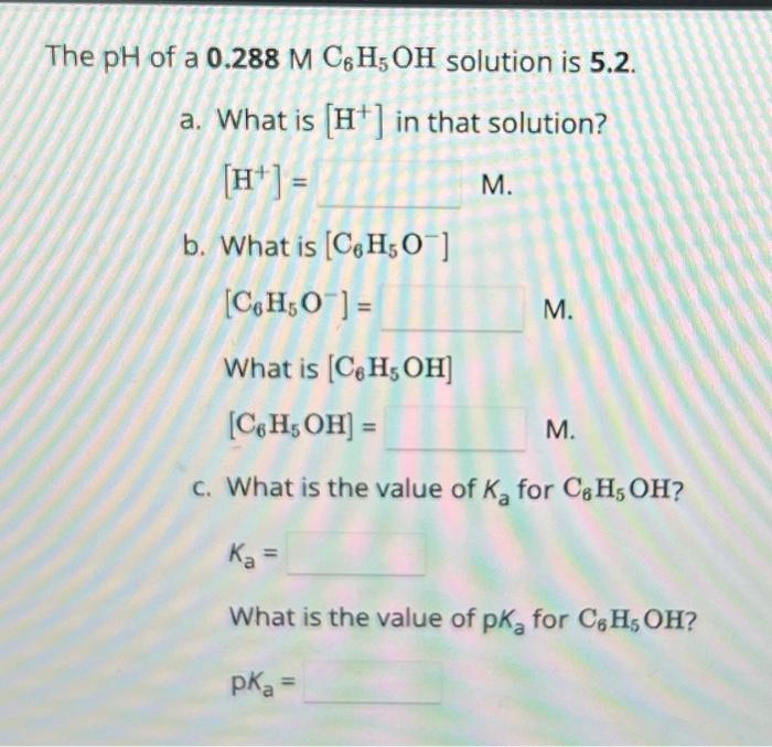 [H+]= M. What is [C6H5O−] [C6H5O−]= M. What is | Chegg.com