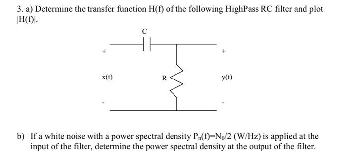 Solved 3. a) Determine the transfer function H(f) of the | Chegg.com