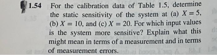 Solved 1.54 For the calibration data of Table 1.5, determine | Chegg.com