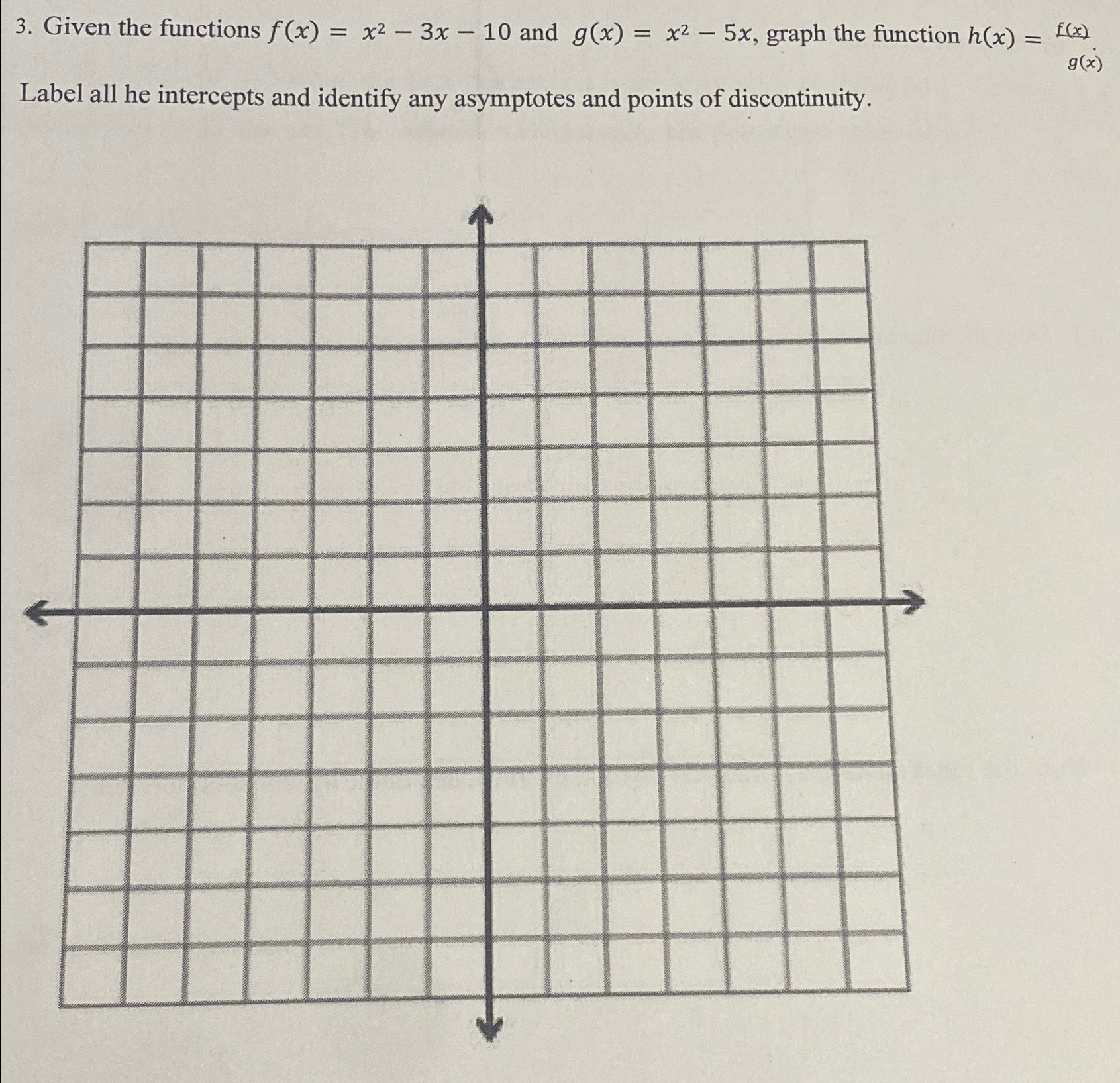 Solved Given the functions f(x)=x2-3x-10 ﻿and g(x)=x2-5x, | Chegg.com