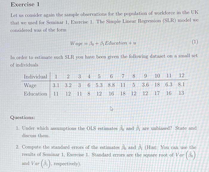 Solved Exercise 1 Let us consider again the sample | Chegg.com