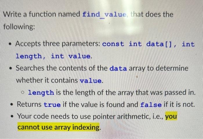 Solved Write a function named find_value, that does the | Chegg.com