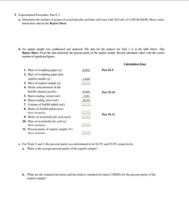 Experiment 19 Prelaboratory Assignment Aspirin Chegg 