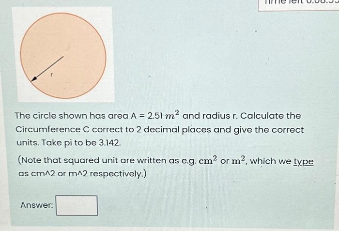 calculate the area of a circle with radius of 5cm 1dp