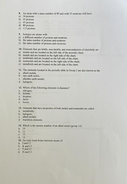 what element has a mass number of 201 and 80 protons
