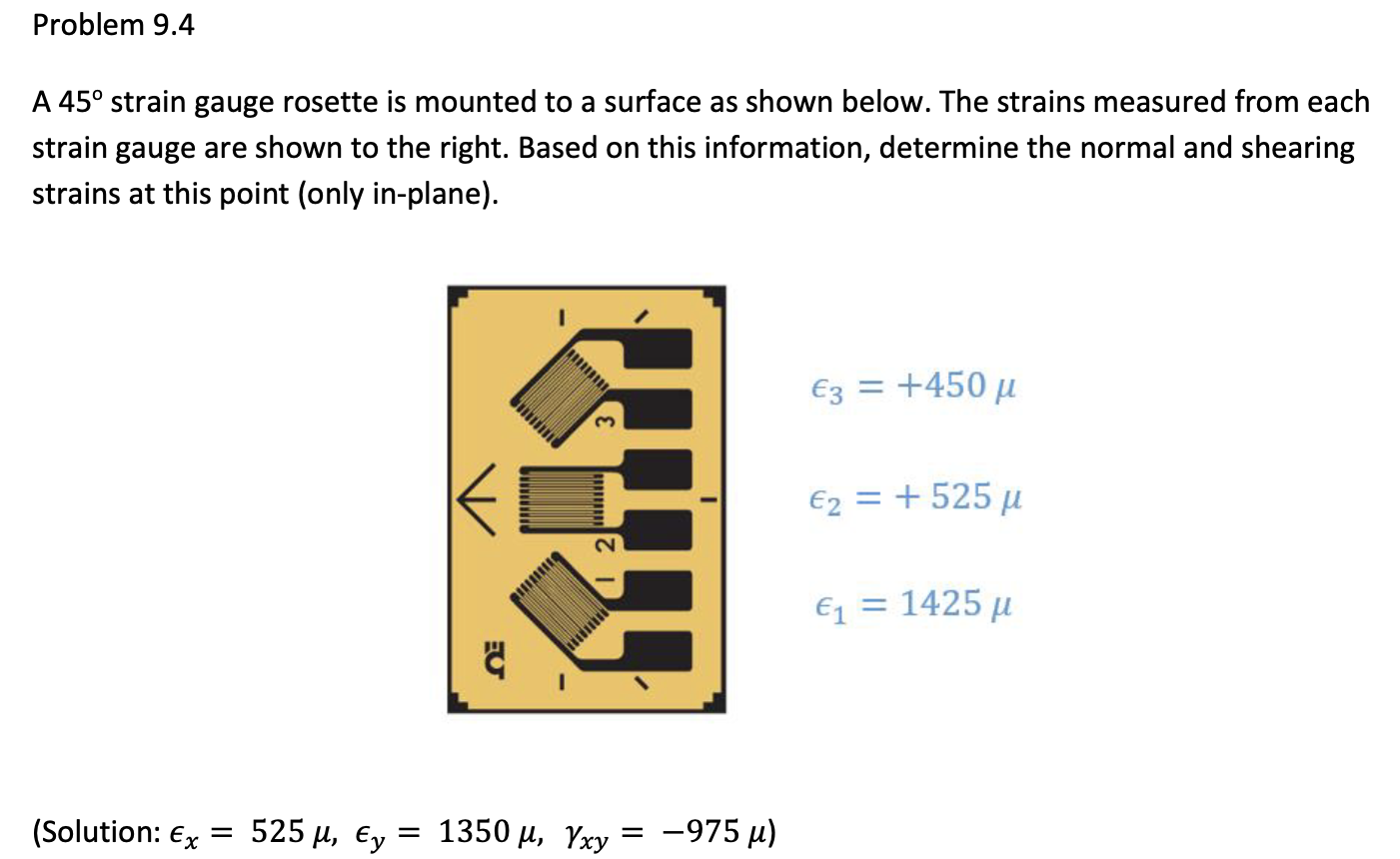 A 45o ﻿strain gauge rosette is ﻿mounted to ﻿a surface | Chegg.com