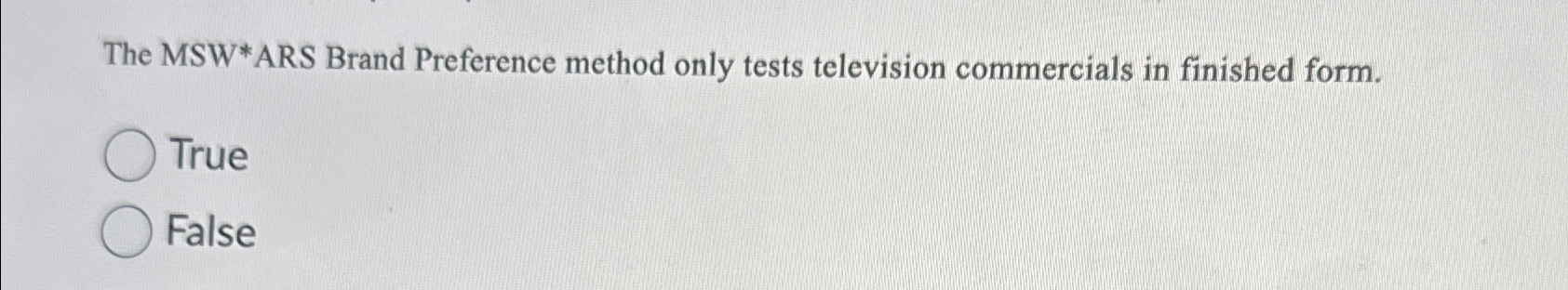 Solved The MSW*ARS Brand Preference method only tests | Chegg.com