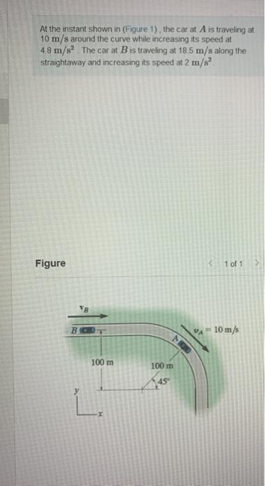 Solved At the instant shown in (Figure 1), the car at A is | Chegg.com