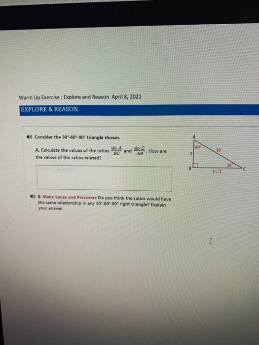 Warm Up Exercise Explore And Reason April 8 21 Chegg Com