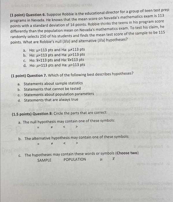 Solved (1 point) Question 6. Suppose Robbie is the | Chegg.com
