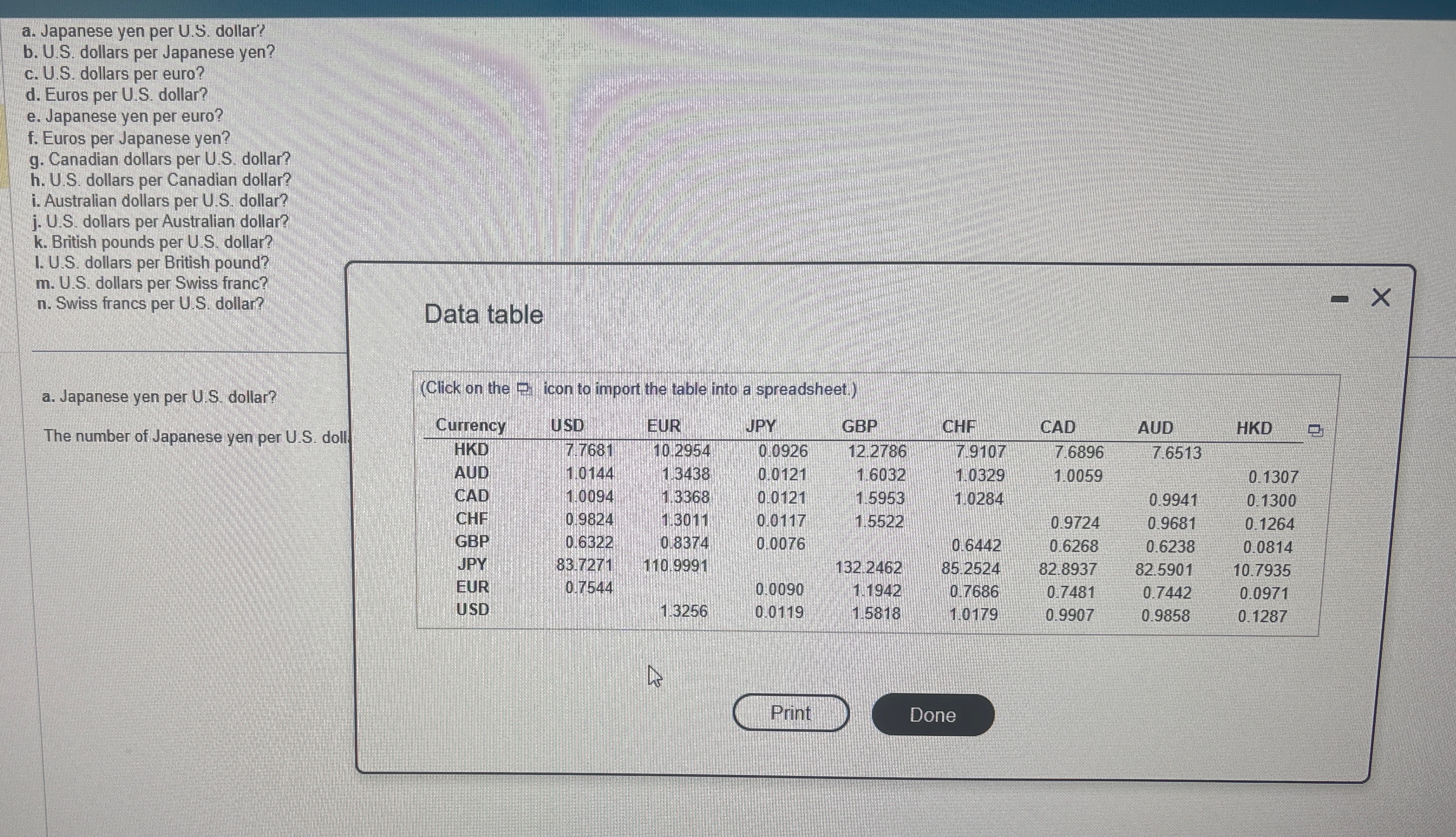 Solved Use the Table to calculate each of the following: | Chegg.com