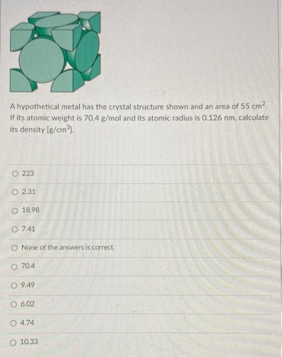 Solved A hypothetical metal has the crystal structure shown | Chegg.com