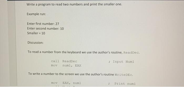 Solved Write a program to read two numbers and print the | Chegg.com