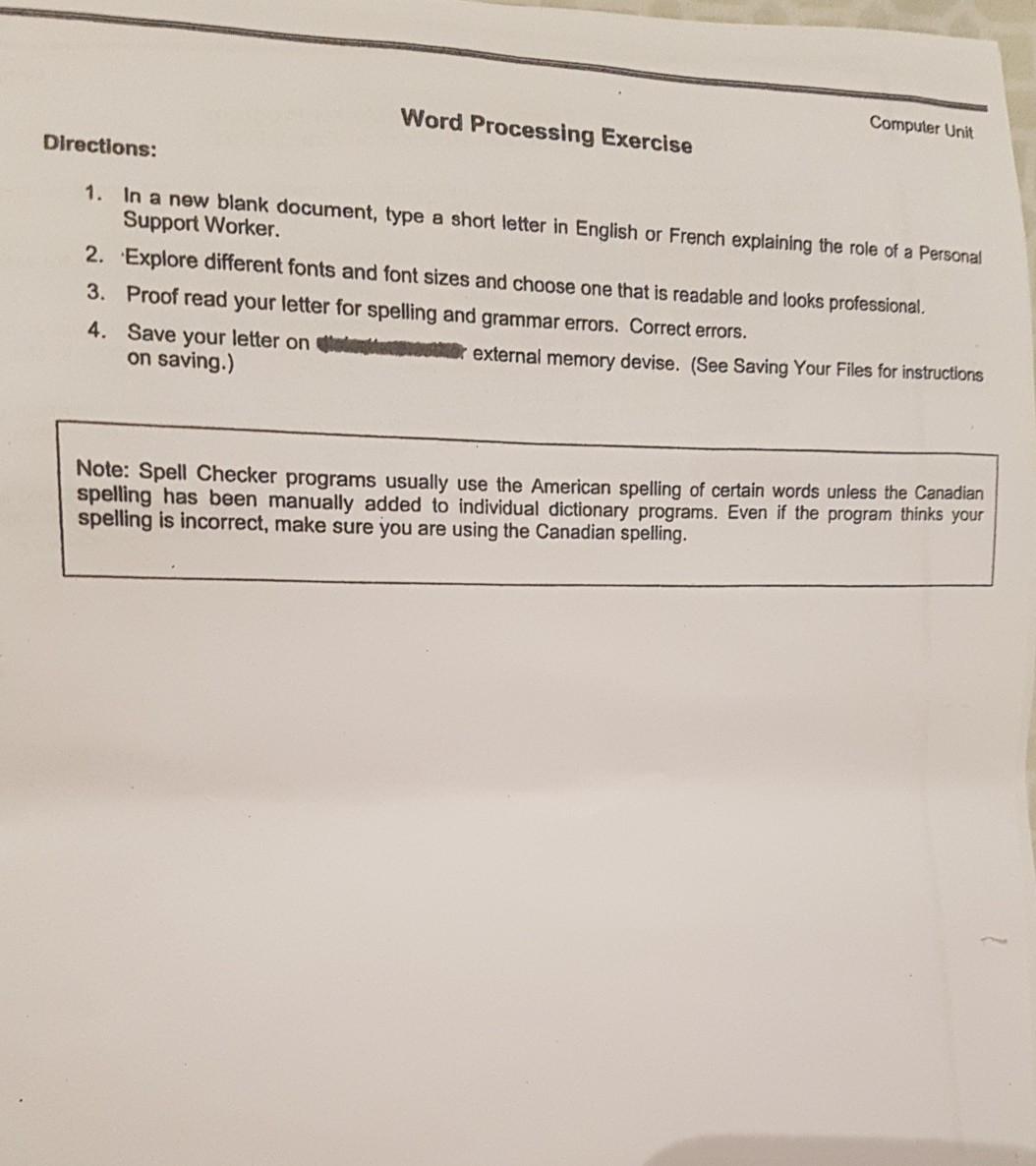 Word Processing Exercise Computer Unit Directions: 1. | Chegg.com