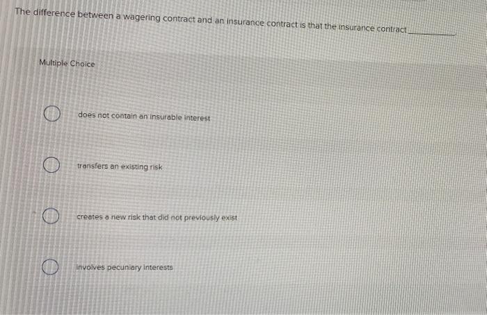 Solved The difference between a wagering contract and an | Chegg.com