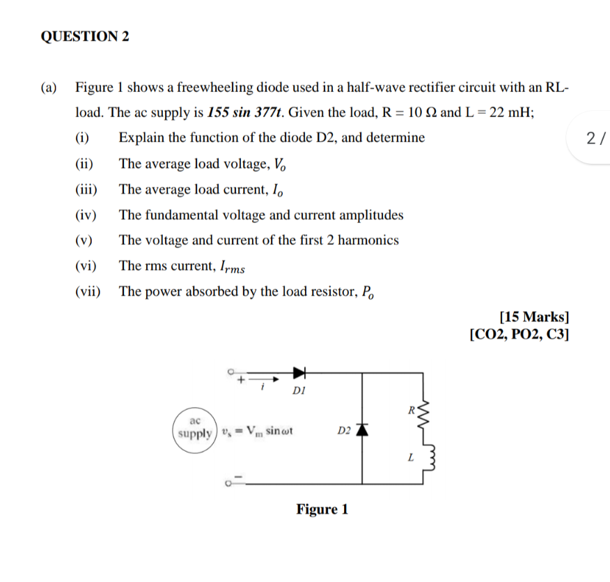 Solved QUESTION 2 (a) 2/ Figure 1 shows a freewheeling diode | Chegg.com