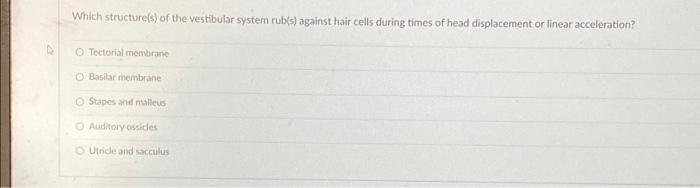 Solved Which structure(s) of the vestibular system rub(s) | Chegg.com