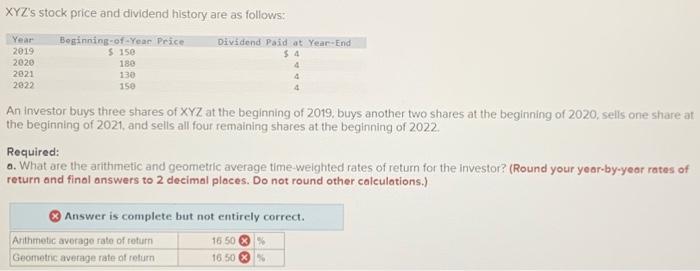Solved XYZ's stock price and dividend history are as | Chegg.com