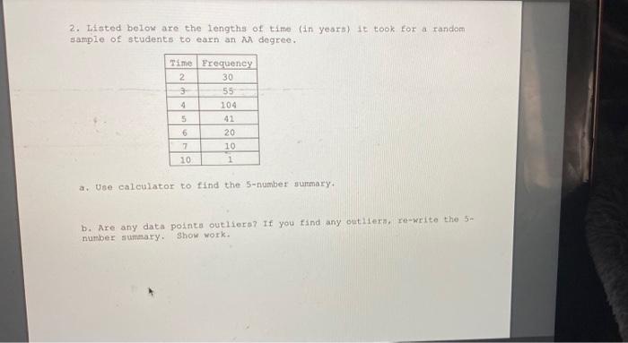 Solved 2. Listed below are the lengths of time (in years) it | Chegg.com