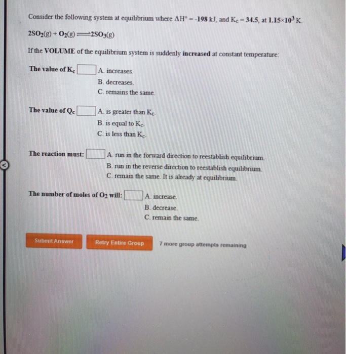 Solved Consider the following system at equilibrium where | Chegg.com