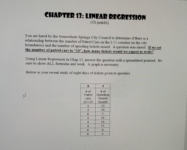 Solved CHAPTER 13: LINEAR REGRESSION (15 points) You are | Chegg.com