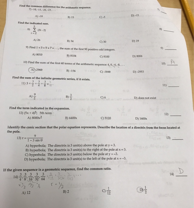 Solved Find the common difference for the arithmetic | Chegg.com